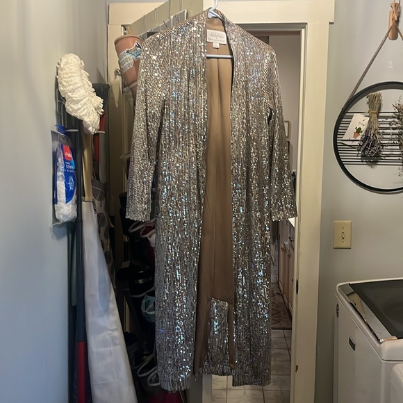 Anthropologie X Mare Mare Sequin Duster Long Cardigan Jacket Metallic - XS - Picture 5 of 5